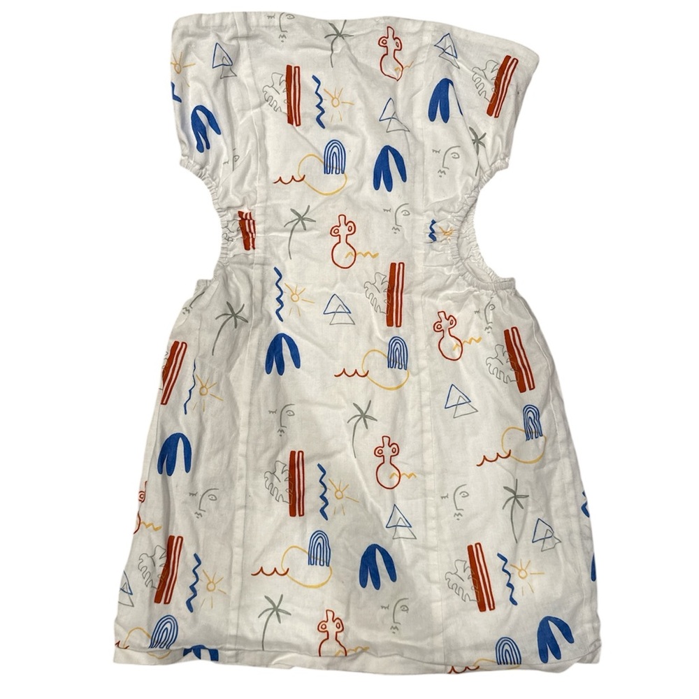 Peppermayo White Strapless Dress with Multicolor Accent Print